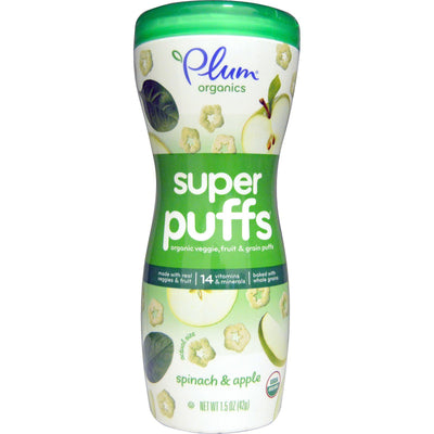 Plum Organics, Super Puffs, Organic Veggie, Fruit & Grain Puffs, Spinach & Apple, 1.5 oz (42 g)