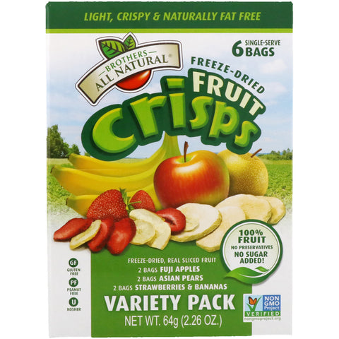 Brothers-All-Natural, Fruit Crisps, Variety Pack, 6 Single Serve Bags, 2.26 oz (64 g)