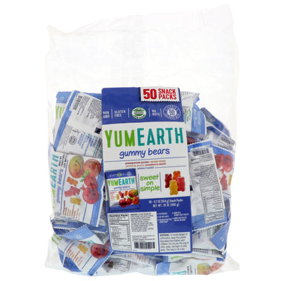 YumEarth, Gummy Bears, Assorted Flavors, 50 Snack Packs, 0.7 oz (19.8 g) Each